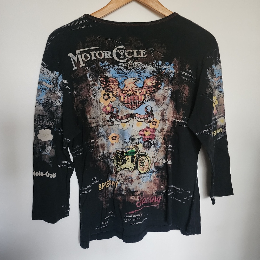 Y2k Motorcycle print bedazzled vintage made top - Picture 2 of 6